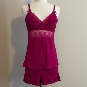 Jessica Simpson Magenta Lace Trim Pajama Set